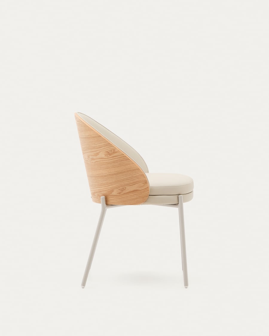 Eamy beige faux leather chair, ash veneer with natural finish and beige metal