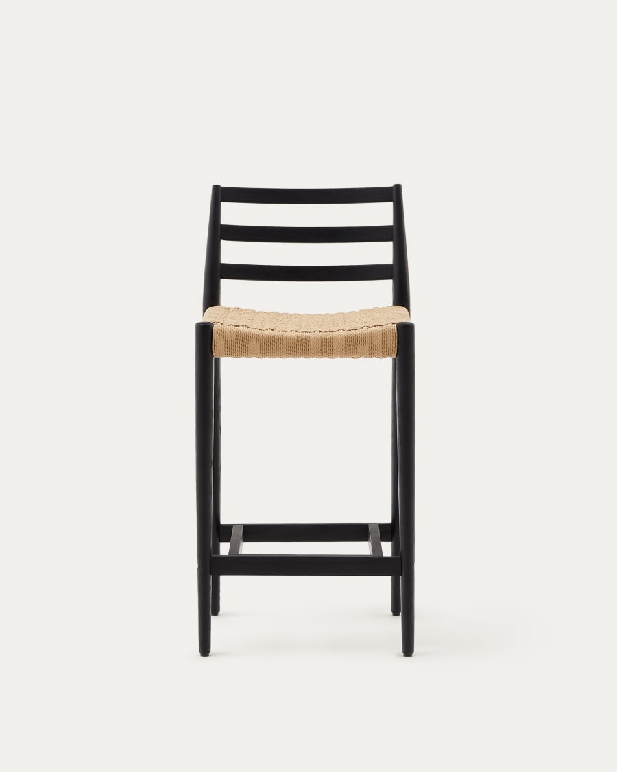 Analy stool with a backrest in solid oak wood in a black finish and rope cord seat, 70 cm, FSC 100%