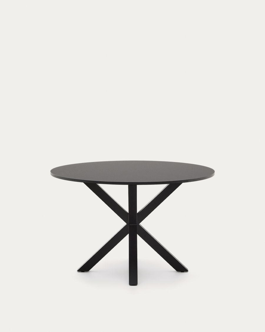 Argo round table in black lacquered MDF with steel legs with black finish Ø 120 cm
