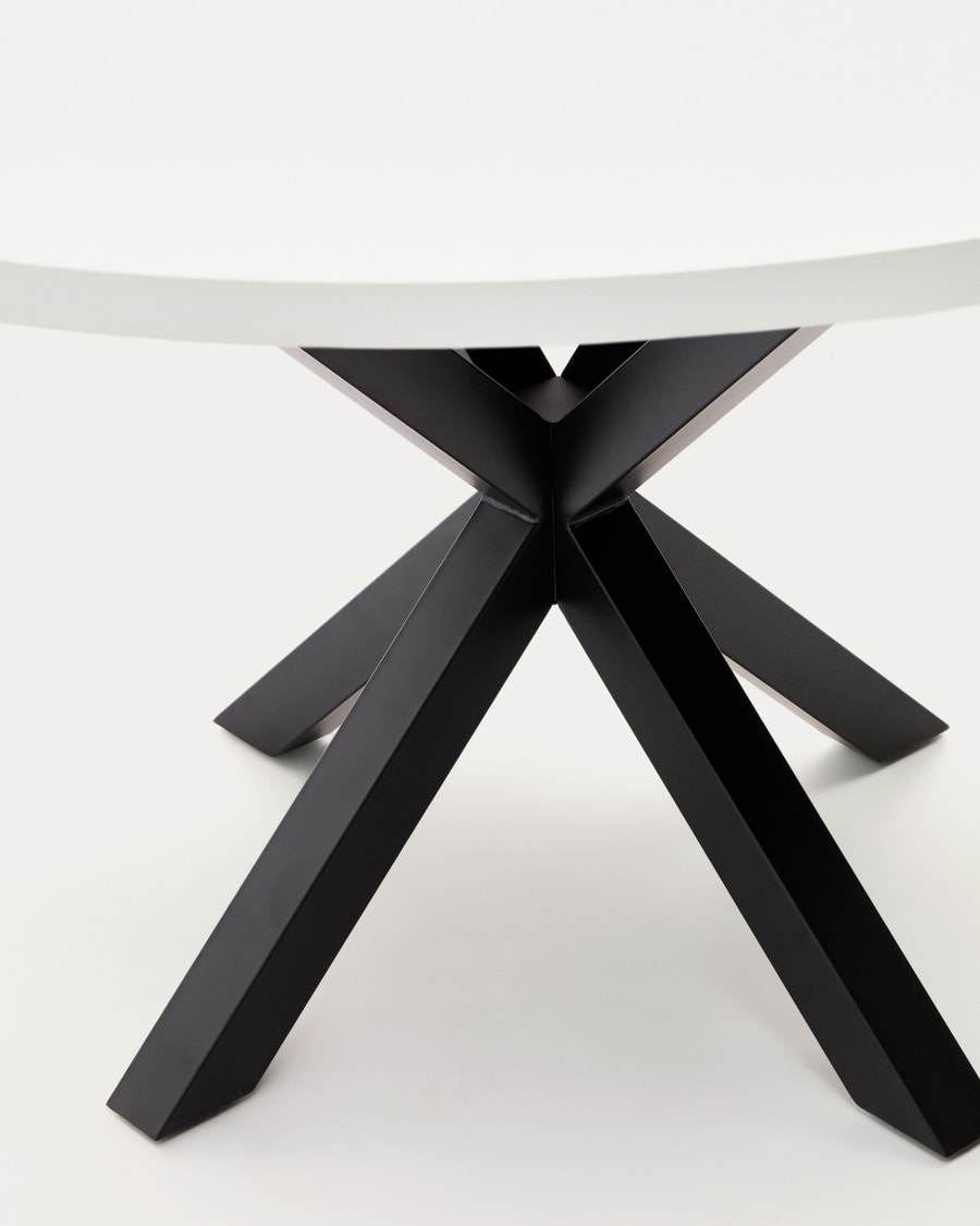 Argo round table in white melamine and steel legs with black finish Ø 120 cm