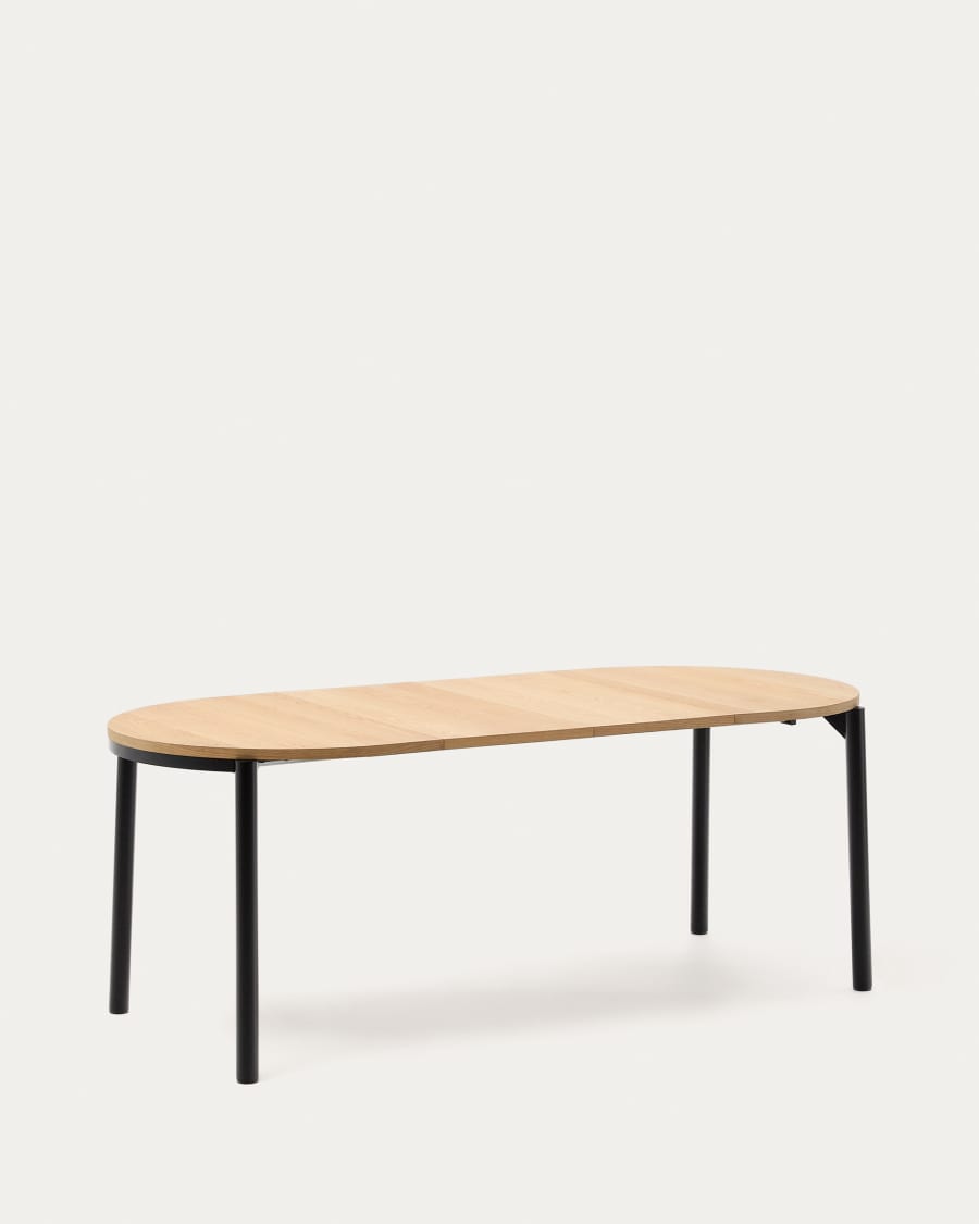 Montuiri extendable table in oak veneer and with steel legs in a black finish,  Ø120(200) x 90 cm