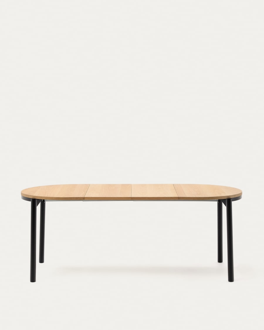 Montuiri extendable table in oak veneer and with steel legs in a black finish,  Ø120(200) x 90 cm