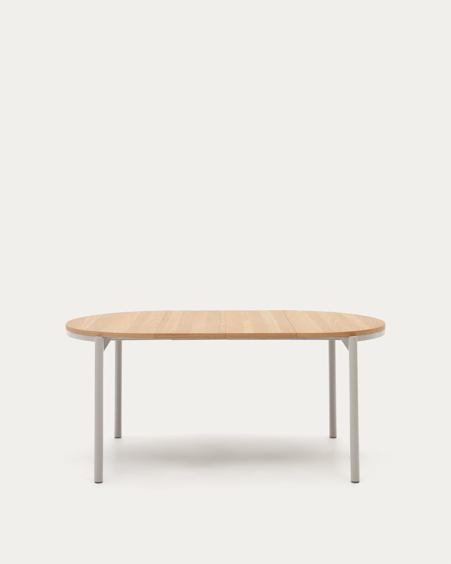 Montuiri round extendable table in oak veneer and with steel legs in a grey finish,  Ø90(170) cm
