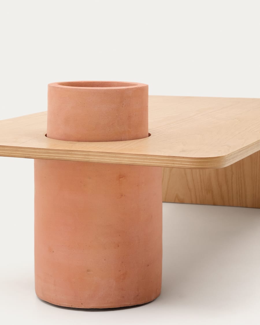 Olaria terracotta coffee table with an oak veneer in a natural finish, 110 x 60 cm