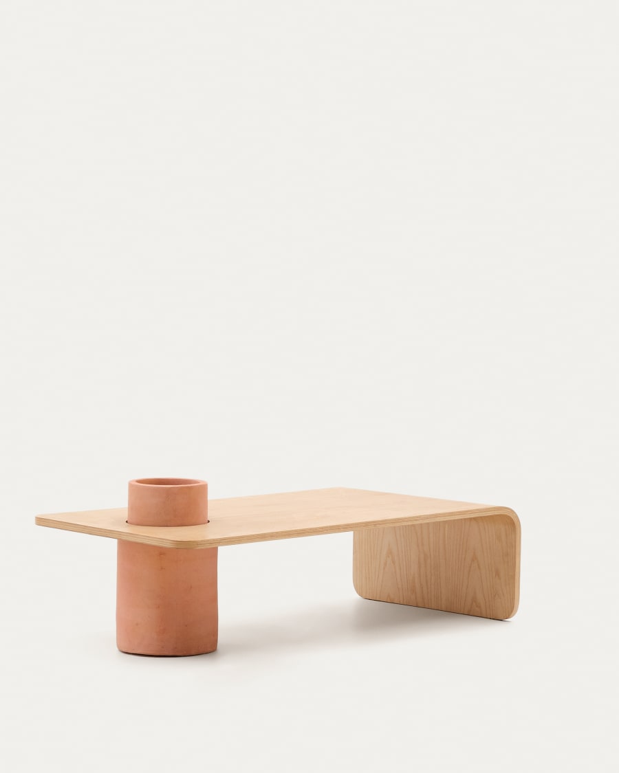 Olaria terracotta coffee table with an oak veneer in a natural finish, 110 x 60 cm