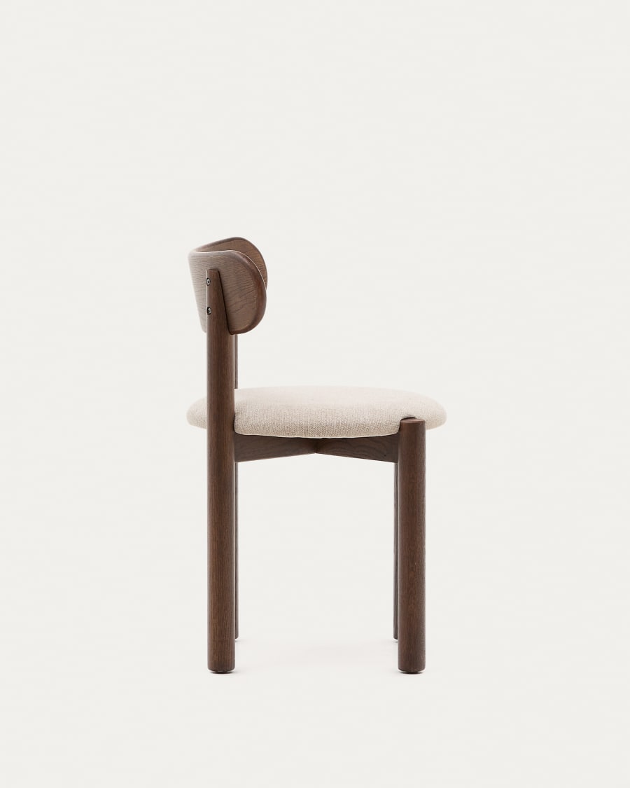 Nebai chair in brown chenille with a solid oak wood structure and walnut finish FSC MIX Credit