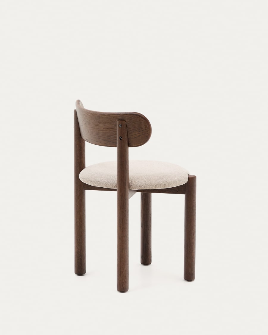 Nebai chair in brown chenille with a solid oak wood structure and walnut finish FSC MIX Credit