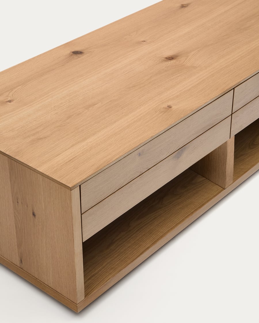 Alguema coffee table 2 drawers in oak veneer with natural finish 140 x 60 cm
