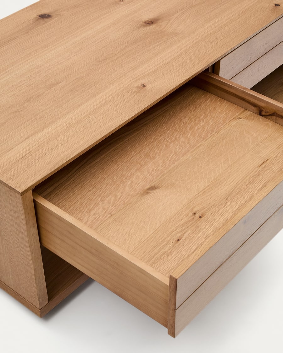 Alguema coffee table 2 drawers in oak veneer with natural finish 140 x 60 cm