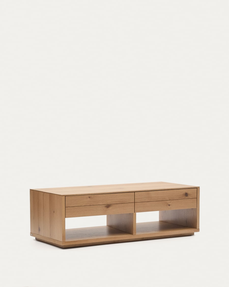 Alguema coffee table 2 drawers in oak veneer with natural finish 140 x 60 cm