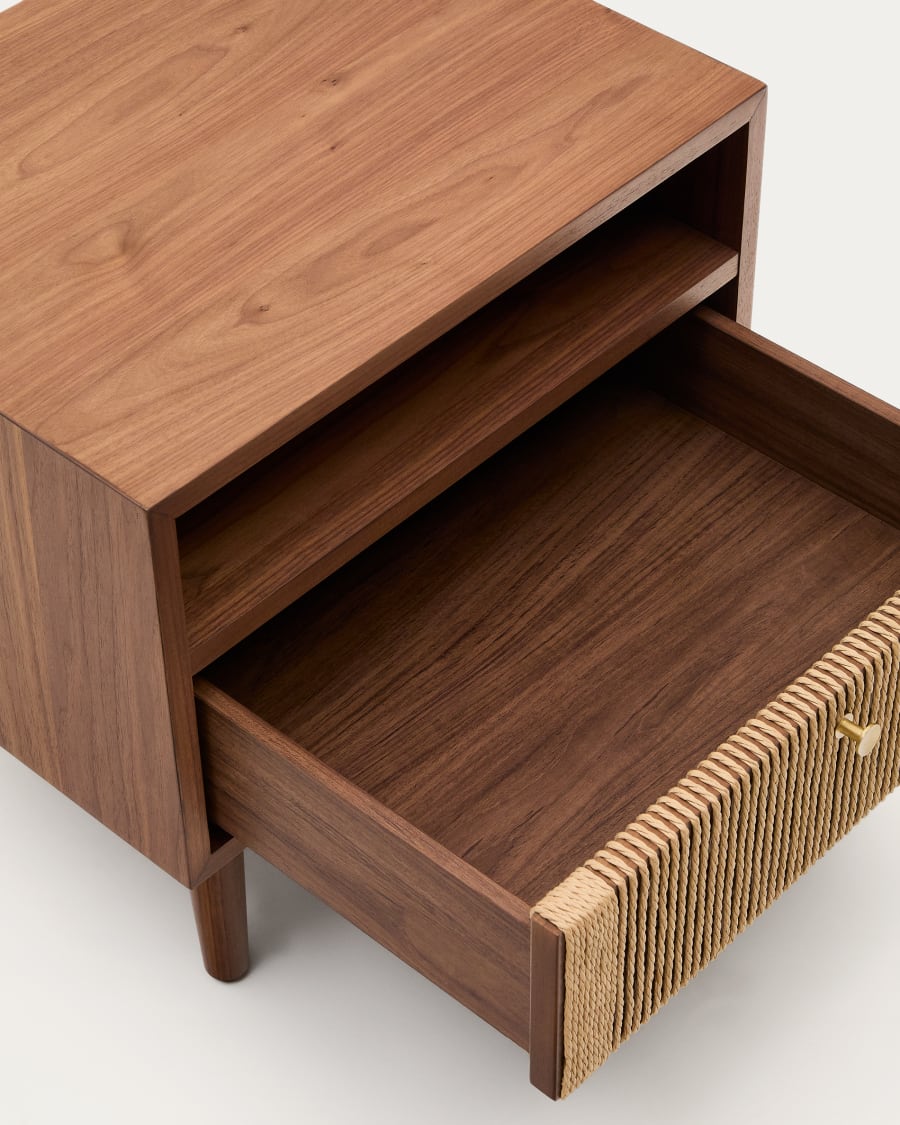 Elan bedside table in veneer and solid walnut with cord 51x45cm FSC Mix Credit