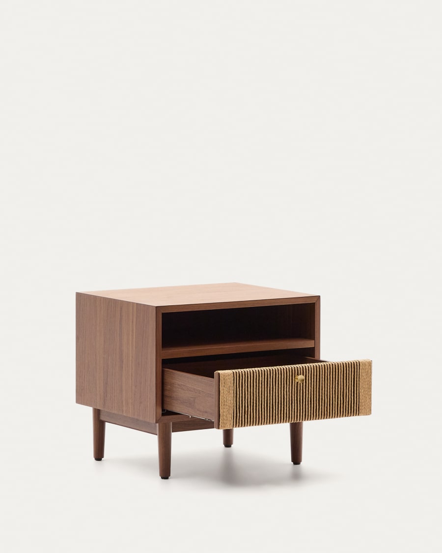 Elan bedside table in veneer and solid walnut with cord 51x45cm FSC Mix Credit