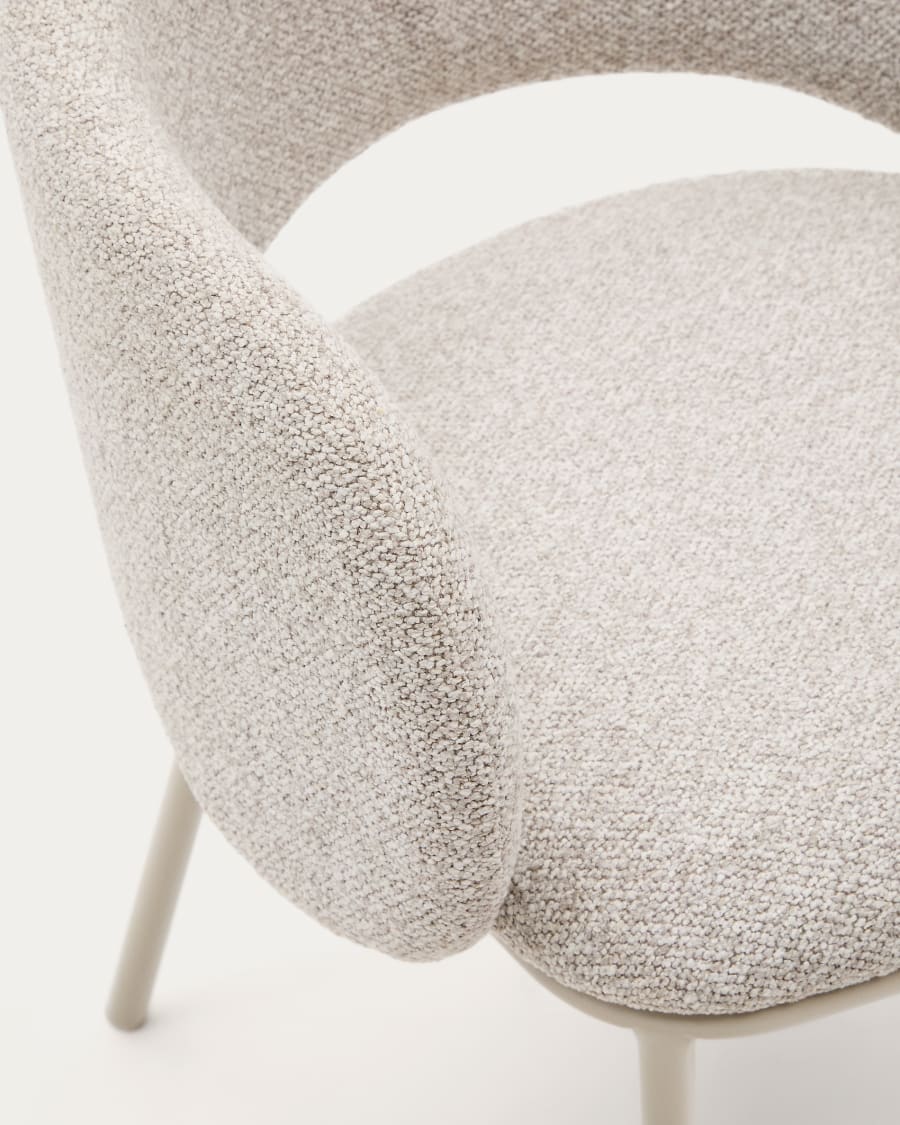Maina chair in thick beige chenille and steel legs in a beige finish, FSC Mix Credit
