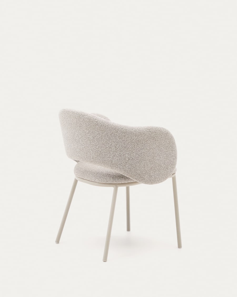 Maina chair in thick beige chenille and steel legs in a beige finish, FSC Mix Credit
