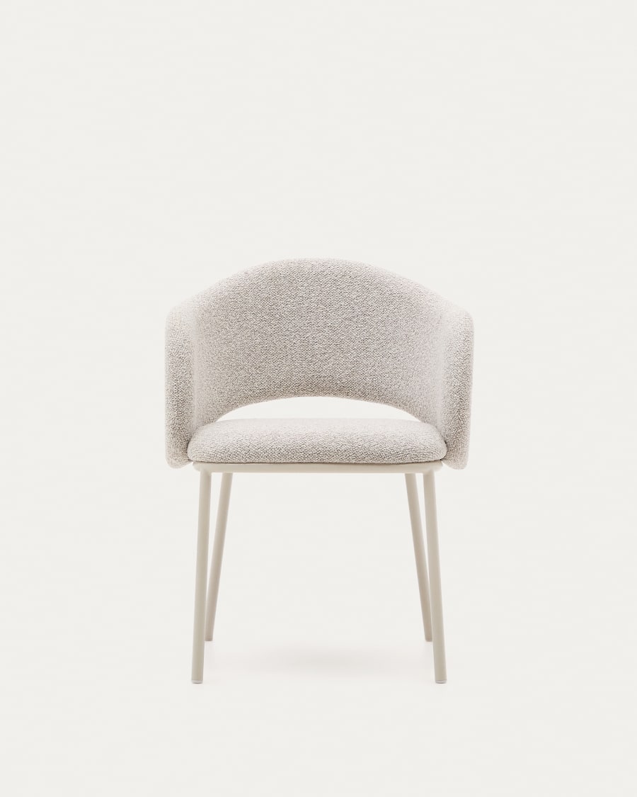 Maina chair in thick beige chenille and steel legs in a beige finish, FSC Mix Credit