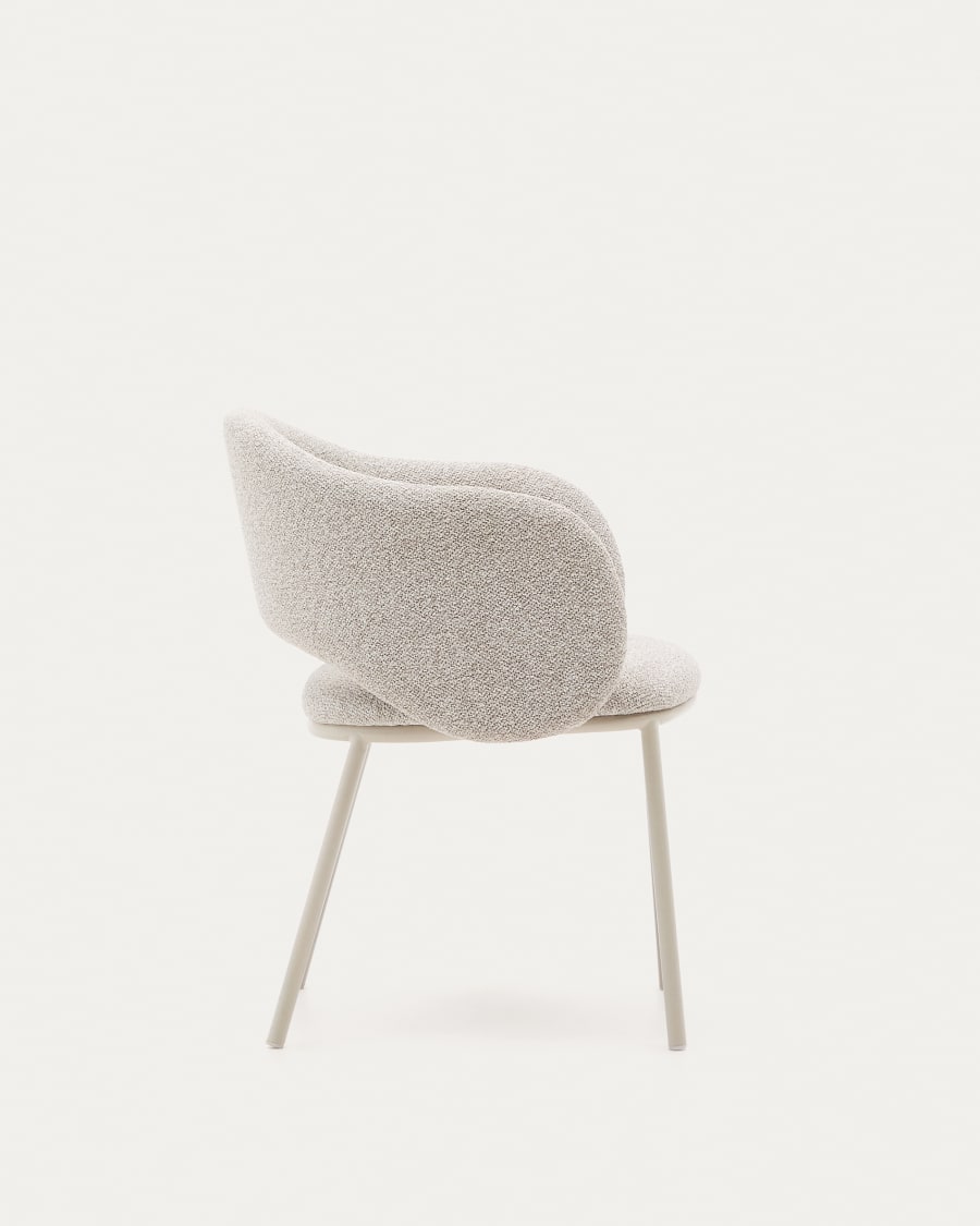 Maina chair in thick beige chenille and steel legs in a beige finish, FSC Mix Credit