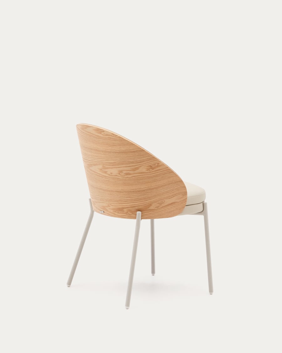Eamy beige faux leather chair, ash veneer with natural finish and beige metal