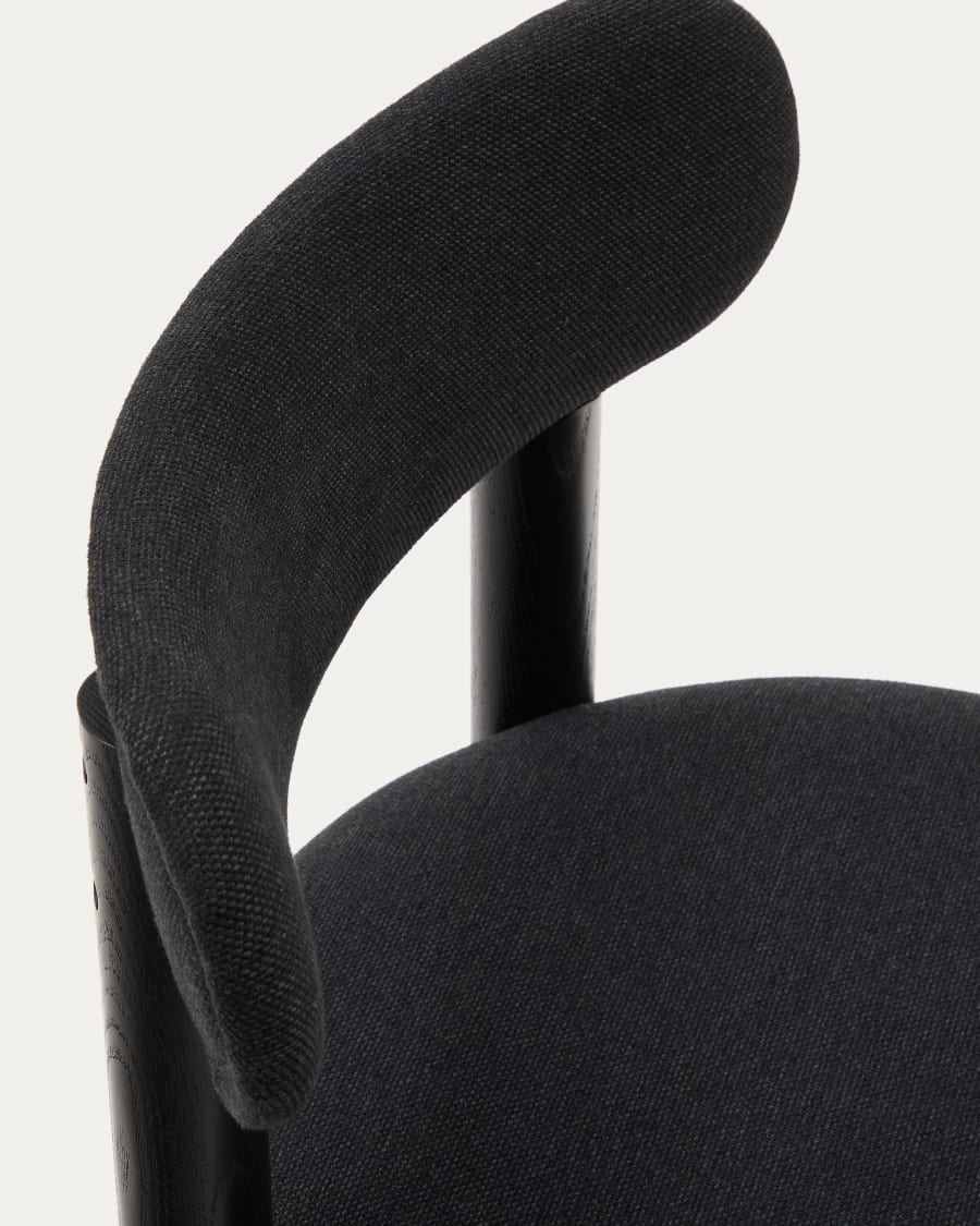 Nebai chair in black chenille with a solid oak wood structure and black finish FSC MIX Credit