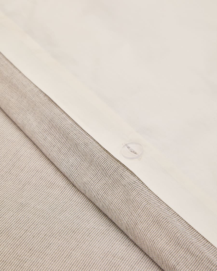 Sotela duvet cover and pillowcase set with embroidered stripes 100% percale cotton, beige, 180cm bed