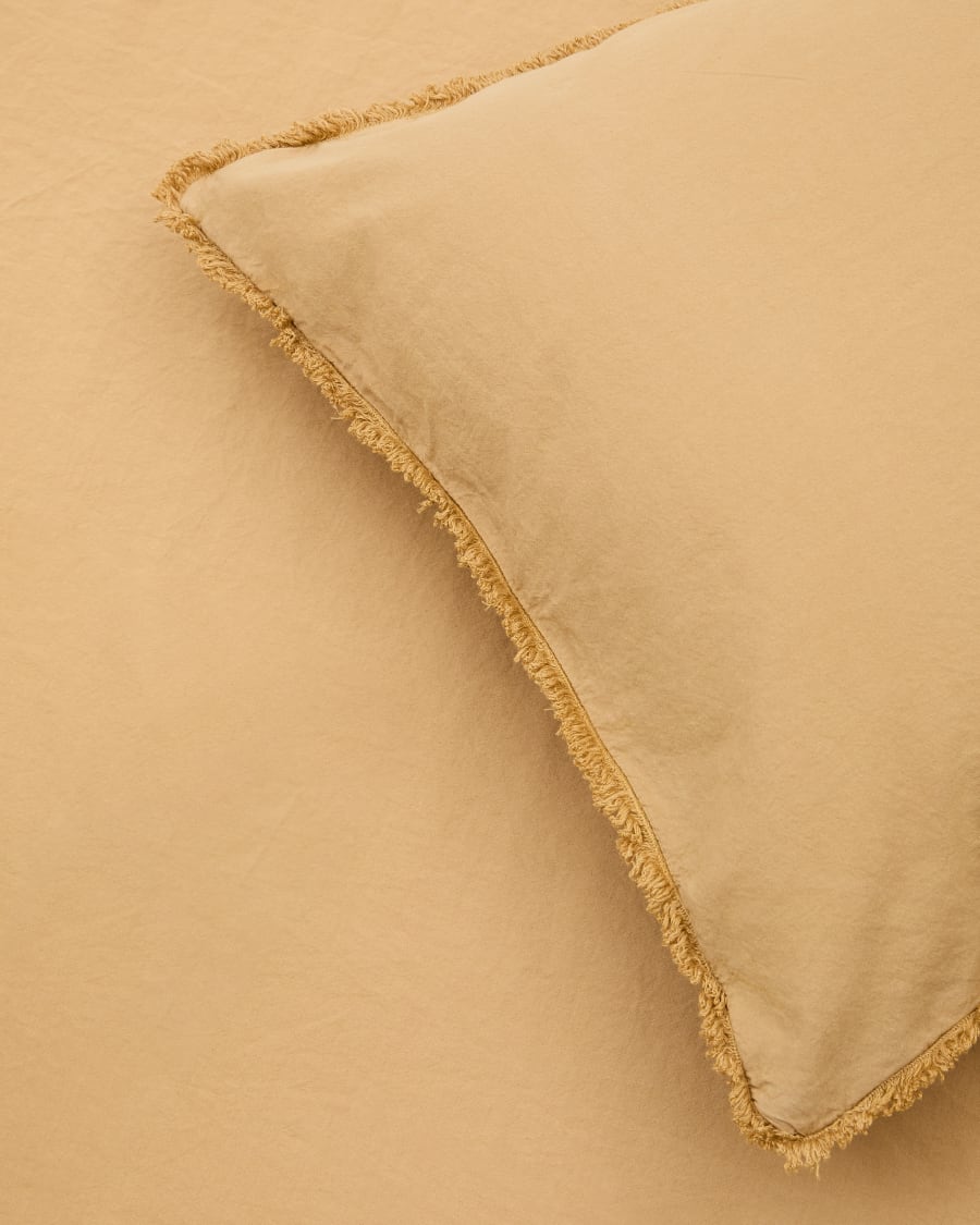 Set Sifinia Bettdecken- und Kopfkissenbezug aus 100% Baumwollperkal mit Fransen senffarben Bett 90 cm
