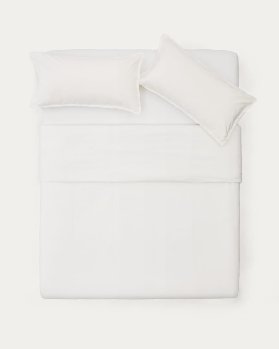 Sifinia ecru duvet and pillow cover set, 100% cotton percale fringes, 150 cm bed