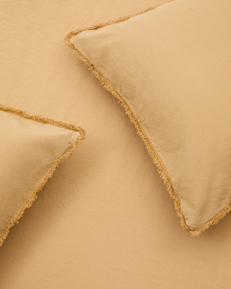 Sifinia mustard duvet and pillow cover set, 100% cotton percale fringes, 150 cm bed