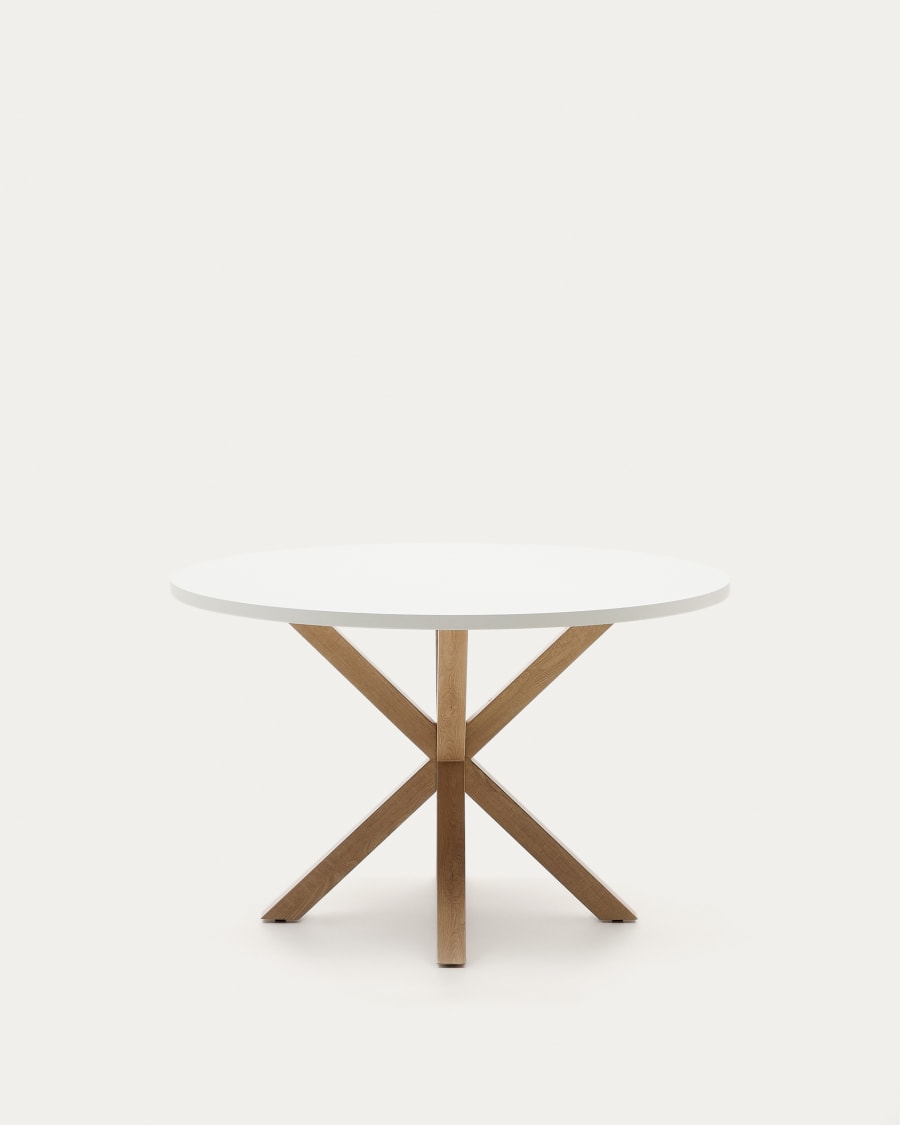 Argo round table in melamine with white finish and wood effect steel legs Ø 120 cm