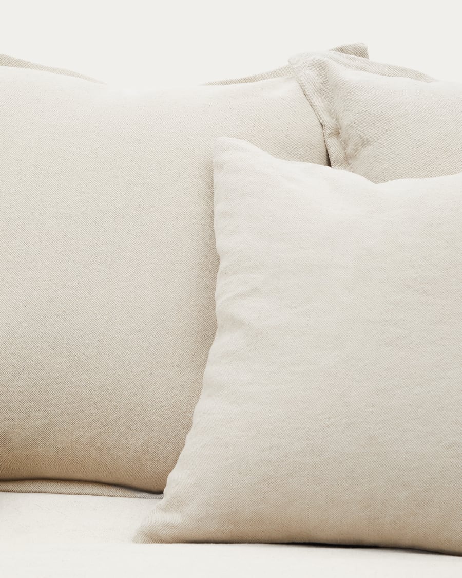 Zenira 3-seater sofa cover with beige cotton and linen cushions, 230 cm