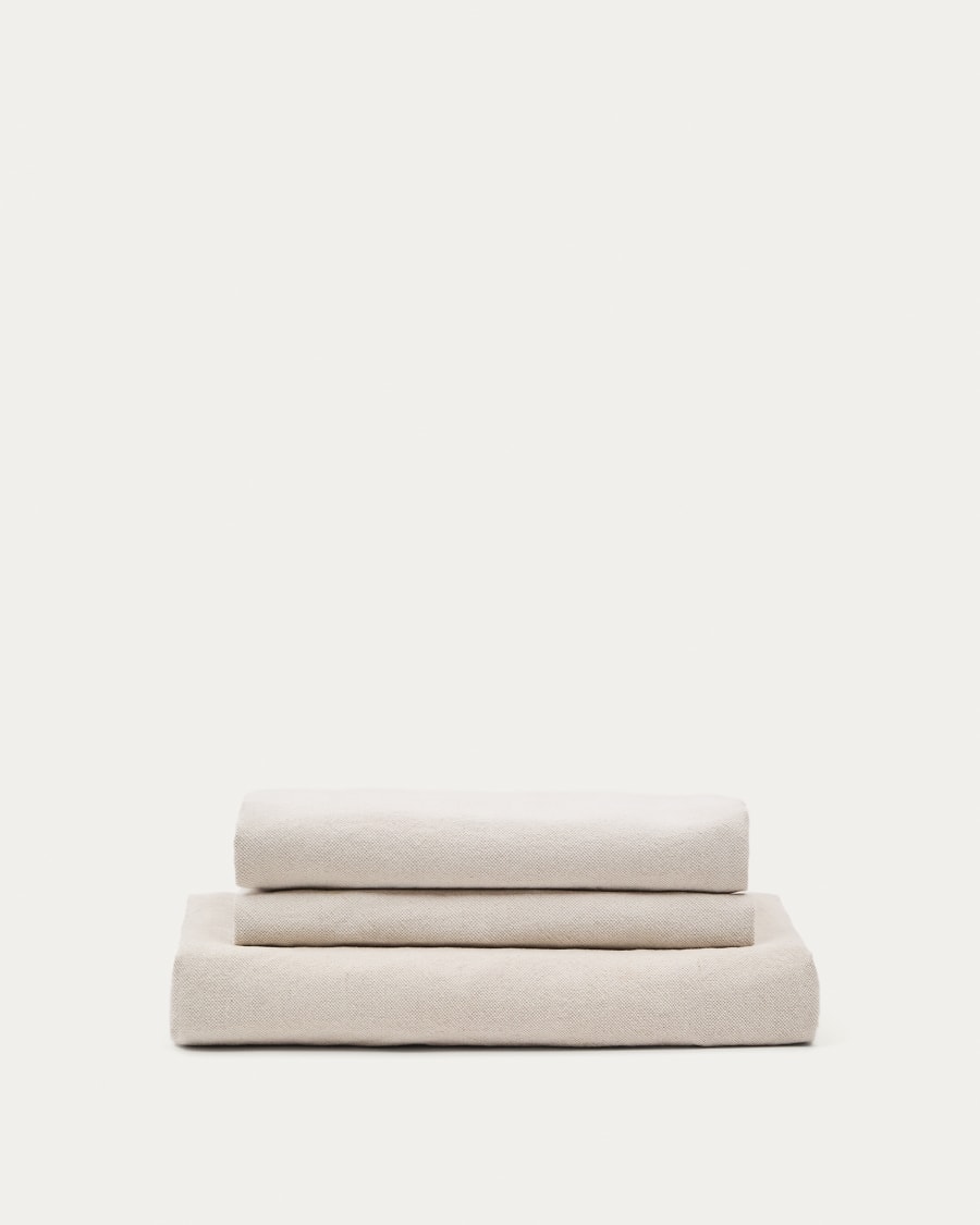 Zenira 3-seater sofa cover with beige cotton and linen cushions, 230 cm