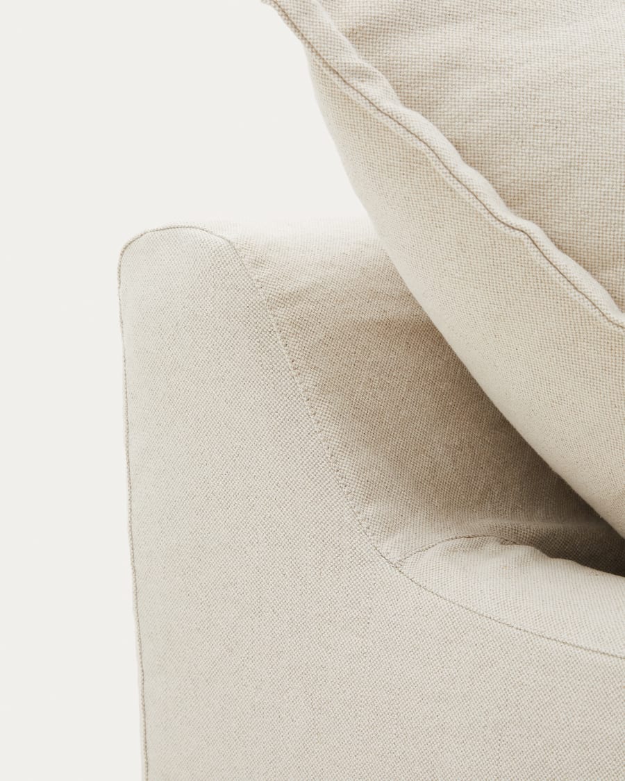 Zenira sofa with removable cover and beige cotton and linen cushions, 230 cm