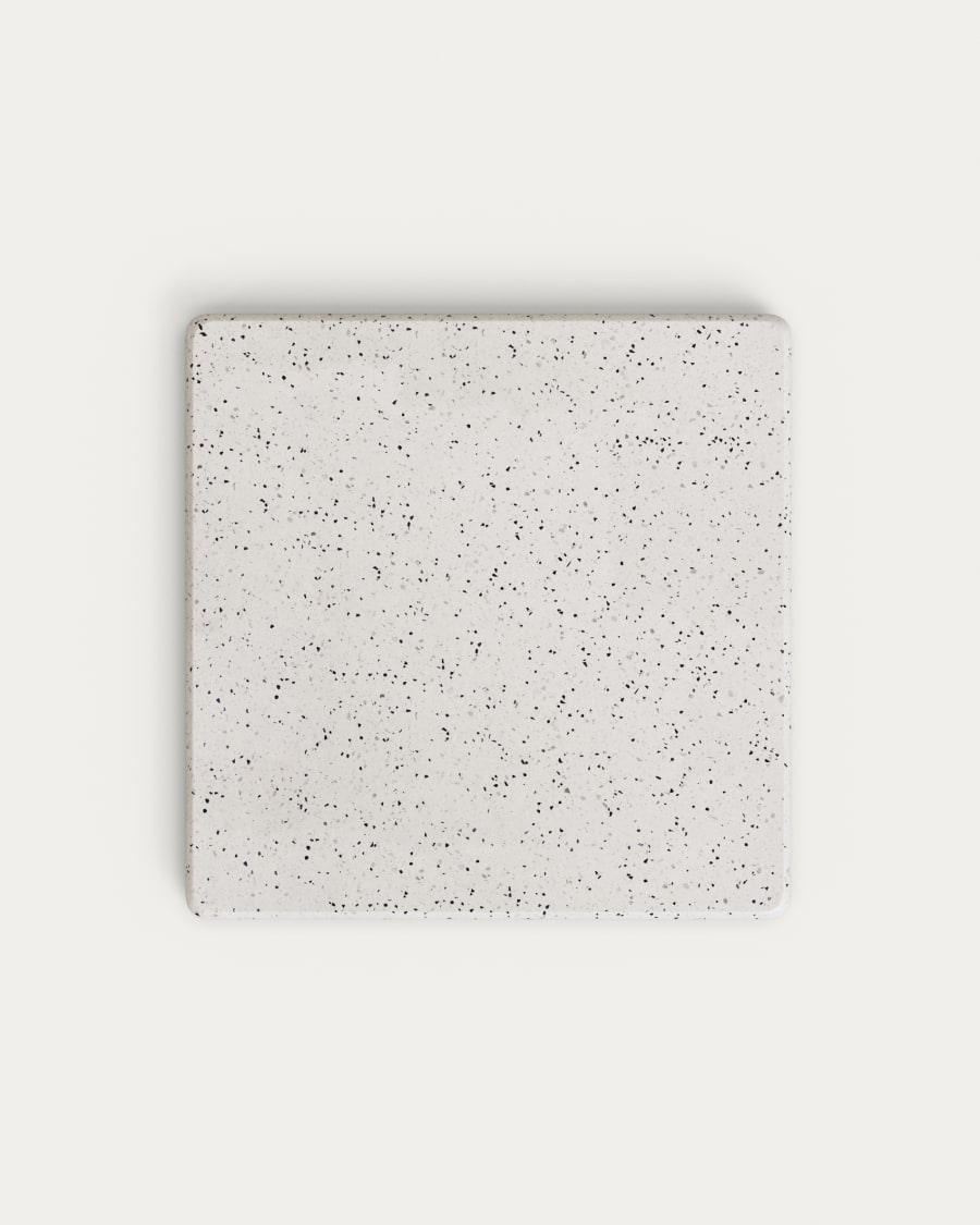 Saura high bar table in white terrazzo with a white terrazzo top, 95 x 70 x 70 cm