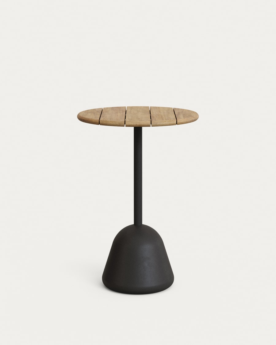 Saura high bar table black steel frame and natural finish acacia top, 95xØ70cm FSC 100%