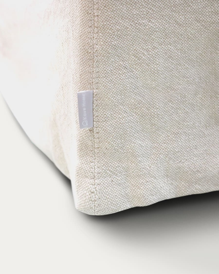 Zenira footrest cover in beige cotton and linen, 90 x 90 cm
