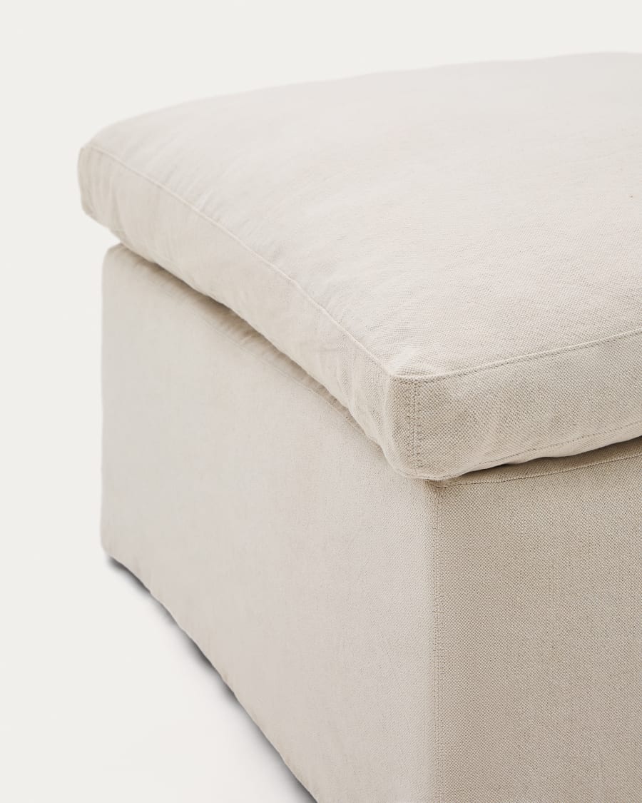 Zenira footrest with removable cover and beige cotton and linen cushion, 90 x 90 cm
