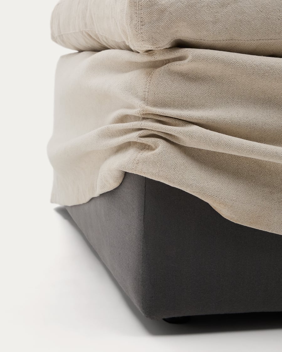 Zenira footrest with removable cover and beige cotton and linen cushion, 90 x 90 cm
