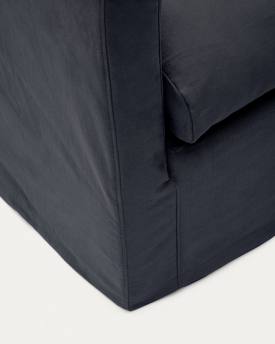 Nora armchair with a removable cover and grey anthracite linen and cotton cushion 92 cm