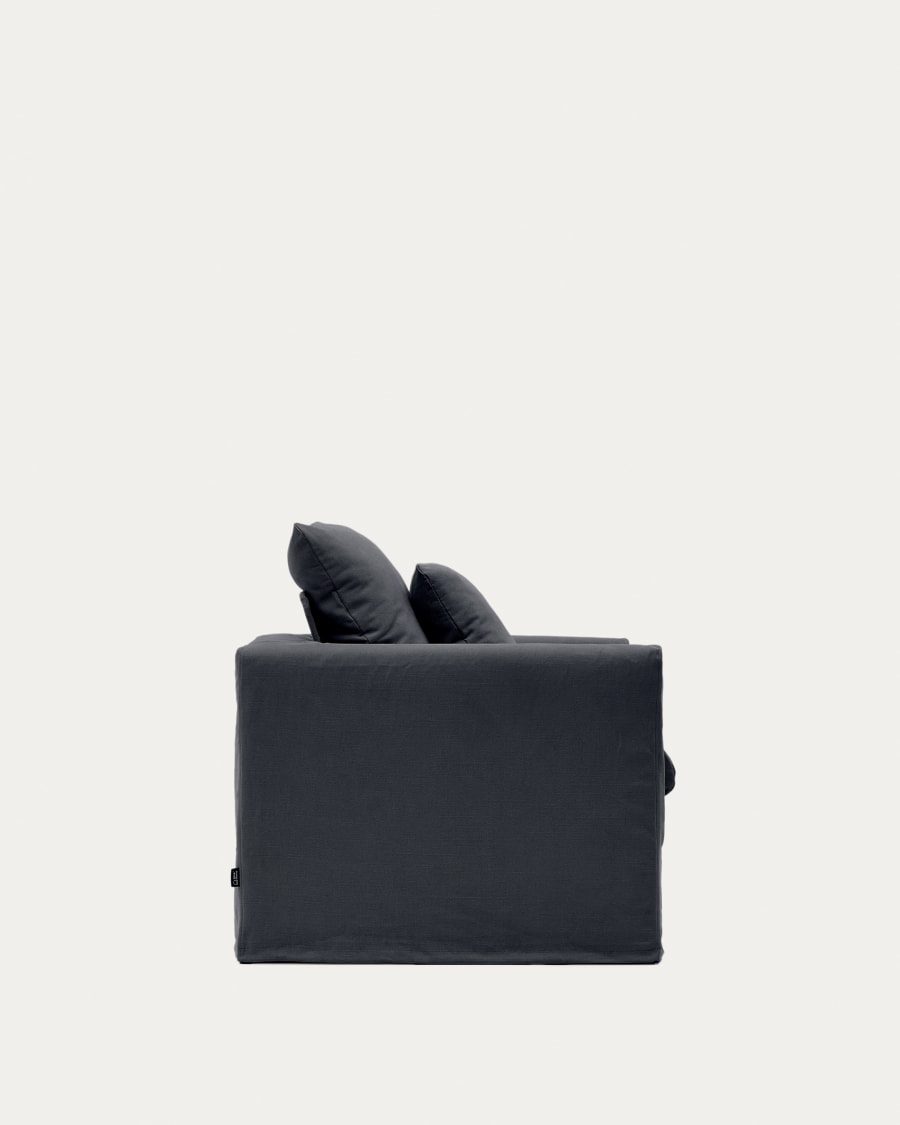 Nora armchair with a removable cover and grey anthracite linen and cotton cushion 92 cm