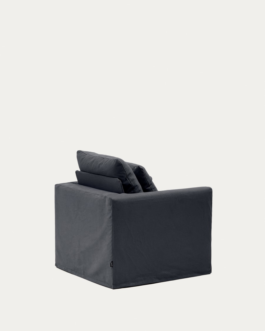 Nora armchair with a removable cover and grey anthracite linen and cotton cushion 92 cm