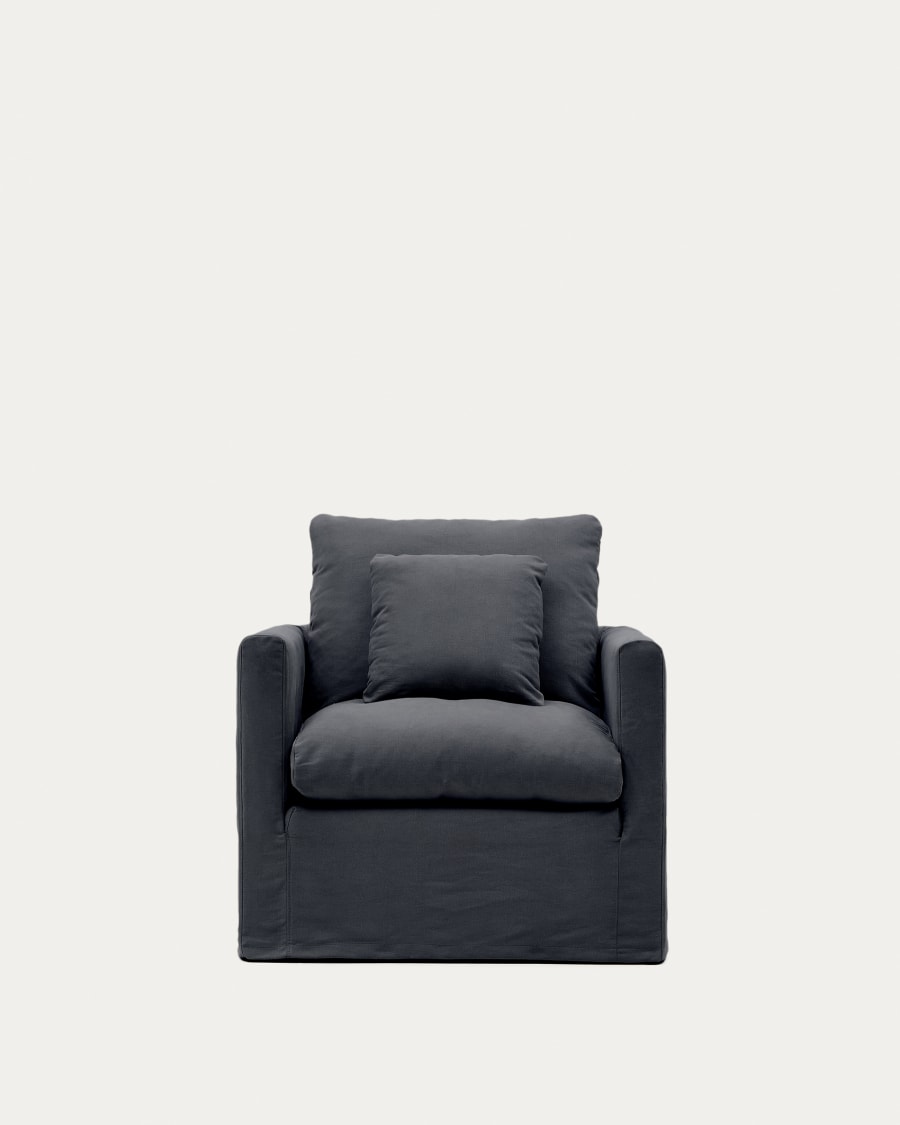 Nora armchair with a removable cover and grey anthracite linen and cotton cushion 92 cm Kave Home International