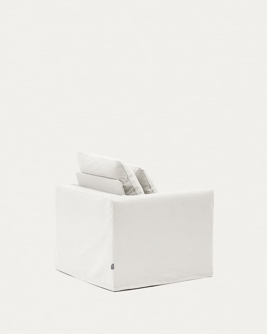 Nora armchair with a removable cover and ecru linen and cotton cushion 92 cm
