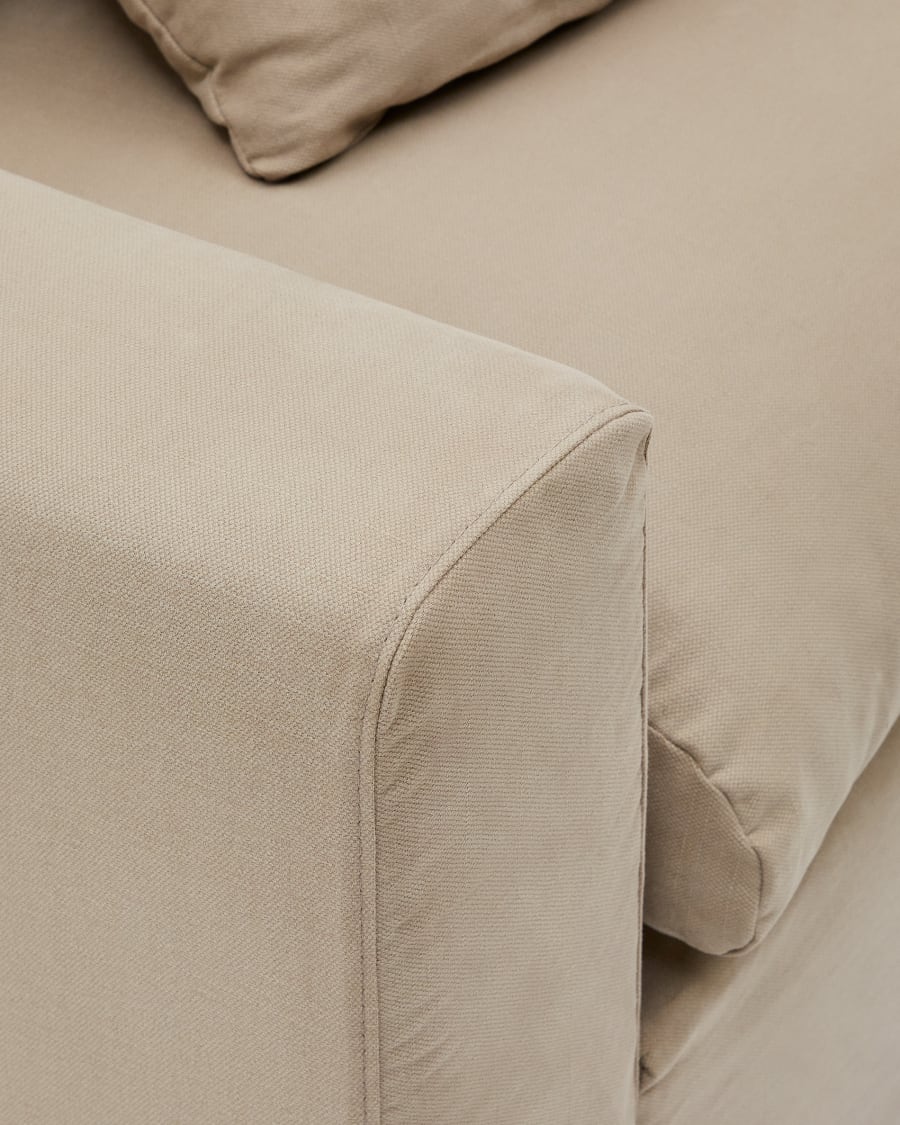 Nora armchair with a removable cover and taupe linen and cotton cushion 140 cm