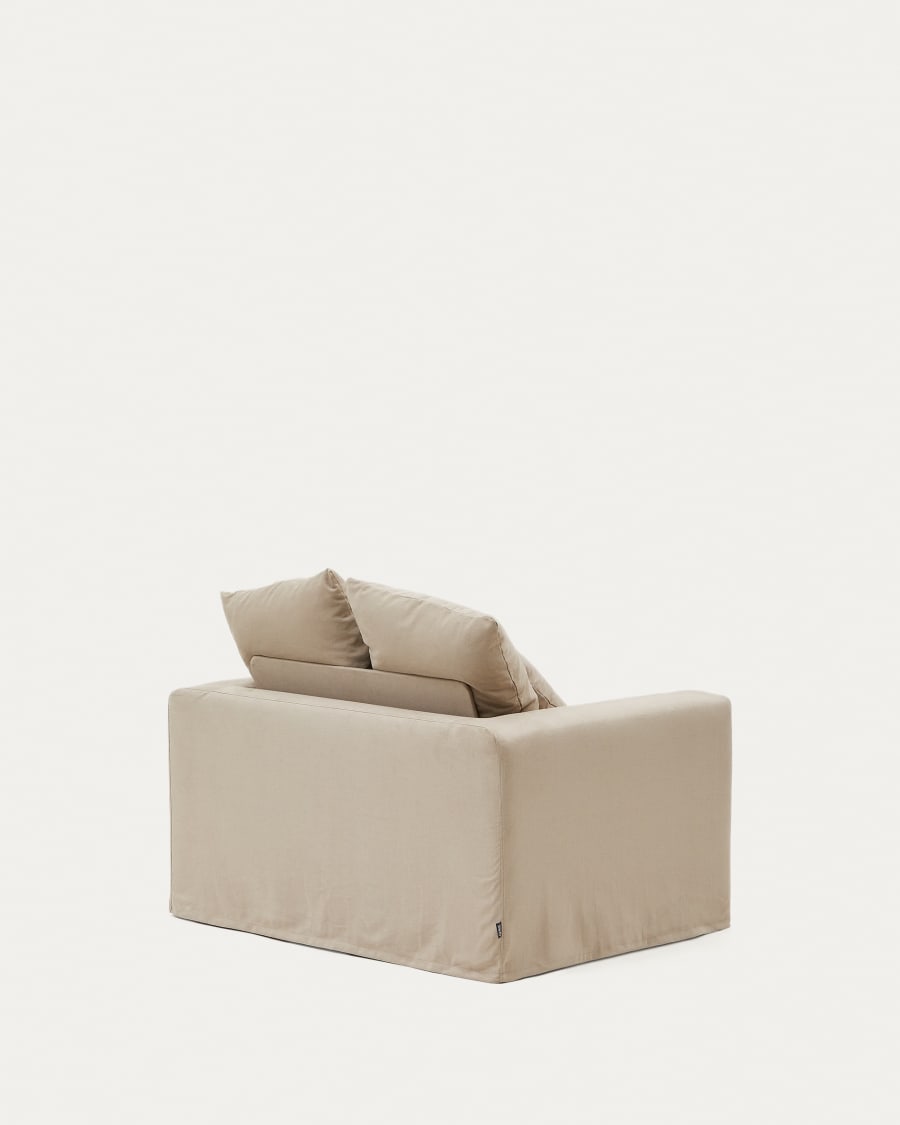 Nora armchair with a removable cover and taupe linen and cotton cushion 140 cm