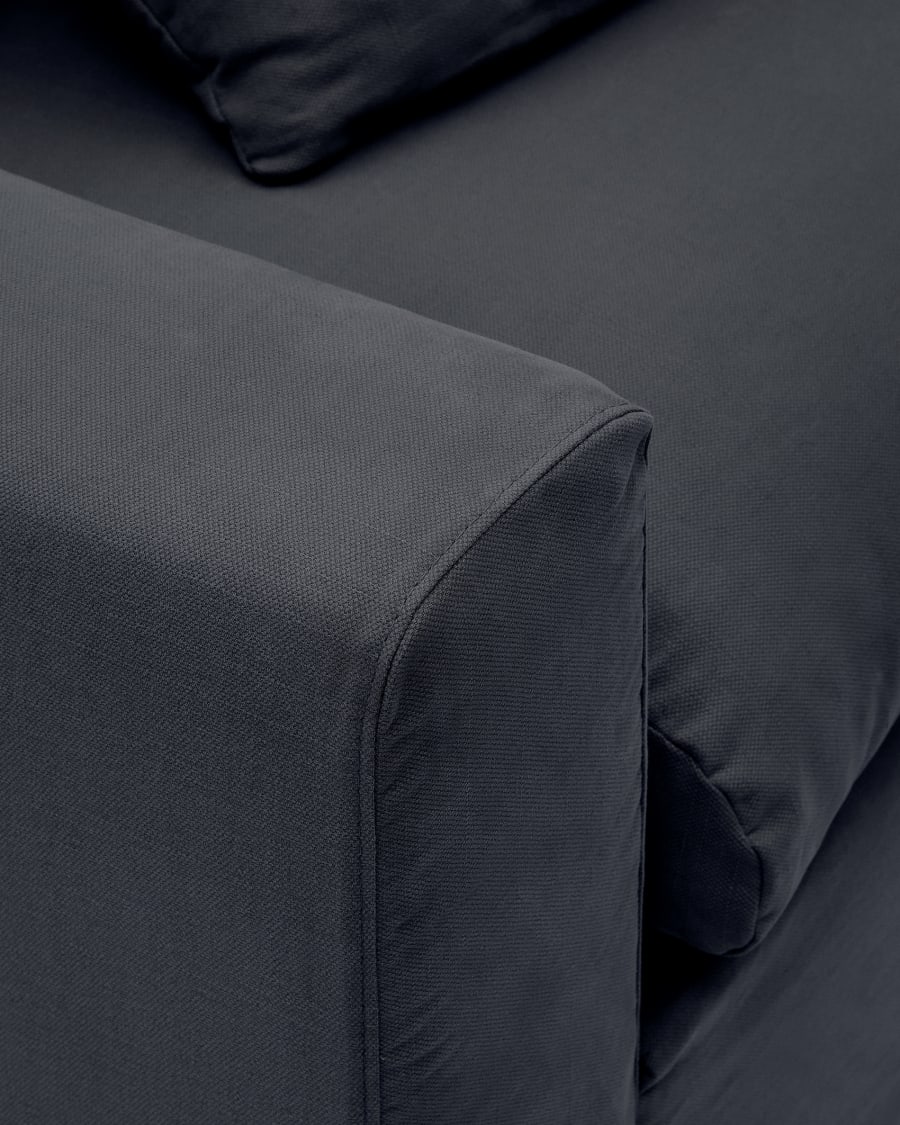 Nora 3-seater sofa with a removable cover and grey anthracite linen and cotton cushions 240 cm
