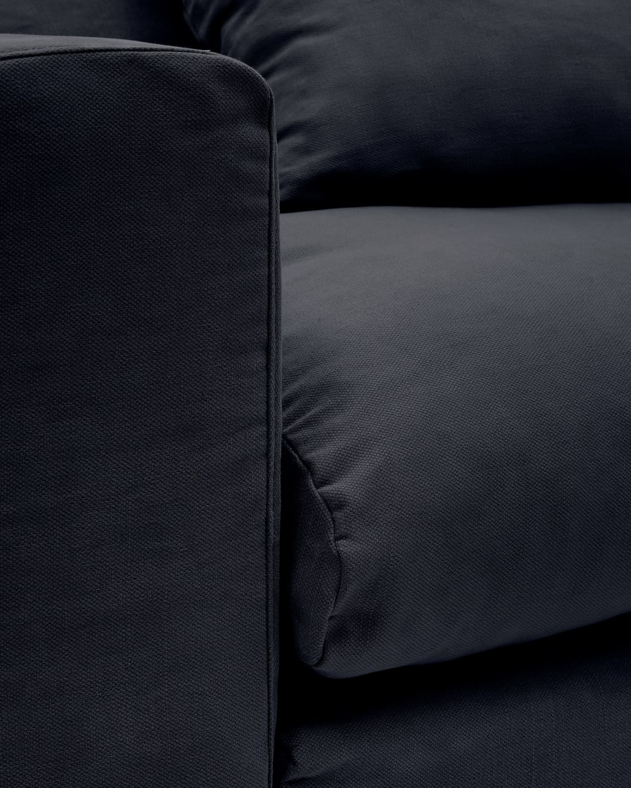 Nora 3-seater sofa with a removable cover and grey anthracite linen and cotton cushions 240 cm