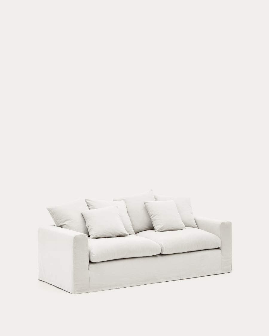Nora 3-seater sofa with a removable cover and ecru linen and cotton cushions 240 cm