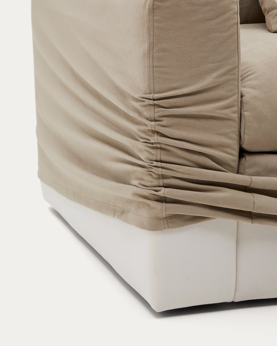 Nora 3-seater sofa with taupe linen and cotton cushions 240 cm