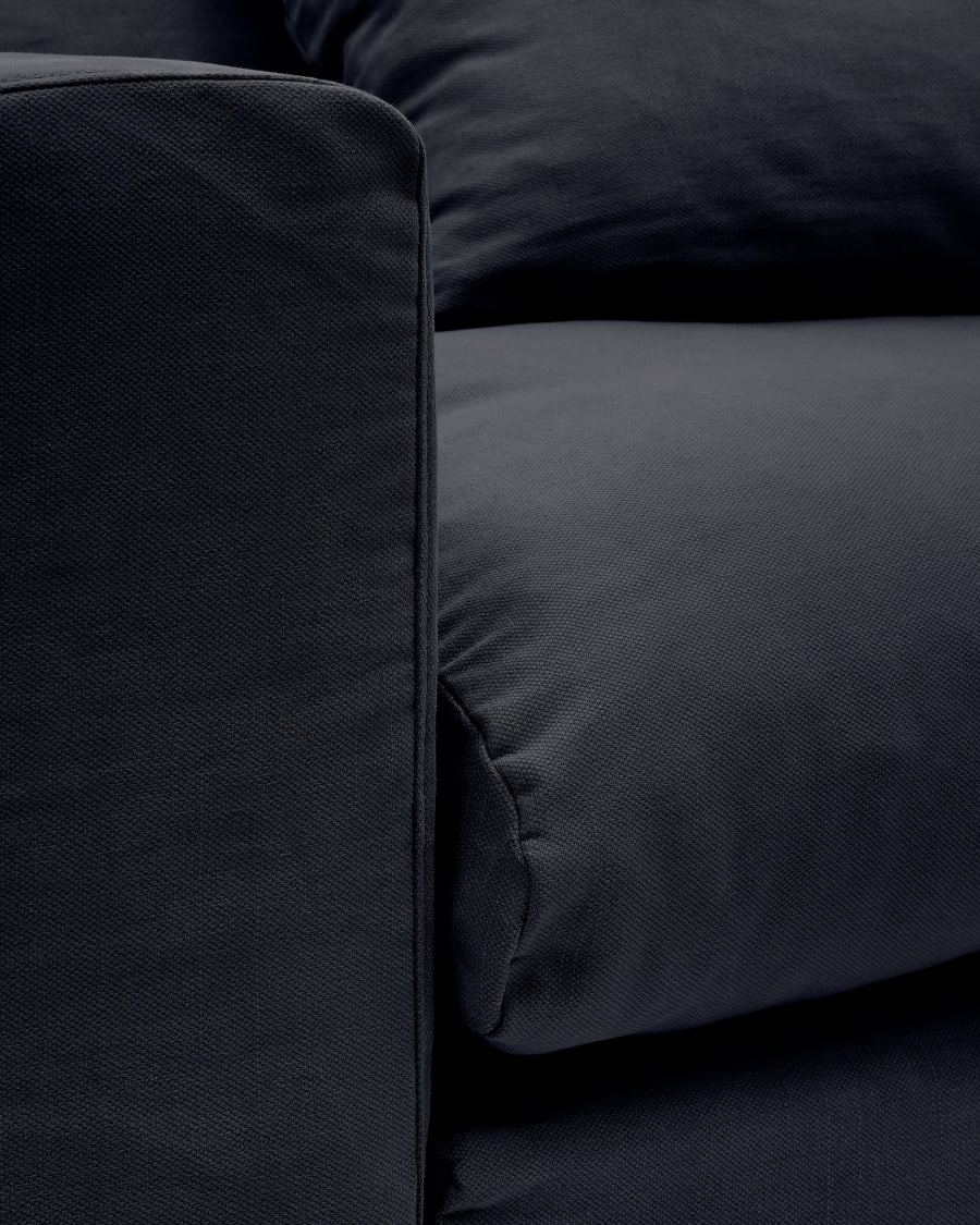 Nora 4-seater sofa with a removable cover and grey anthracite linen and cotton cushions 340 cm