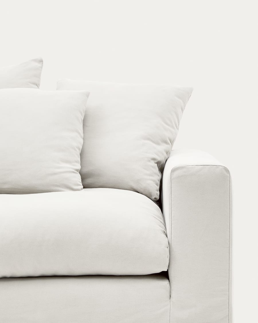 Nora 4-seater sofa with a removable cover and ecru linen and cotton cushions 340 cm