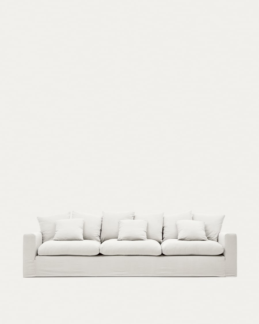 Nora 4 seater sofa with a removable cover and ecru linen and cotton cushions 340 cm Kave Home Germany