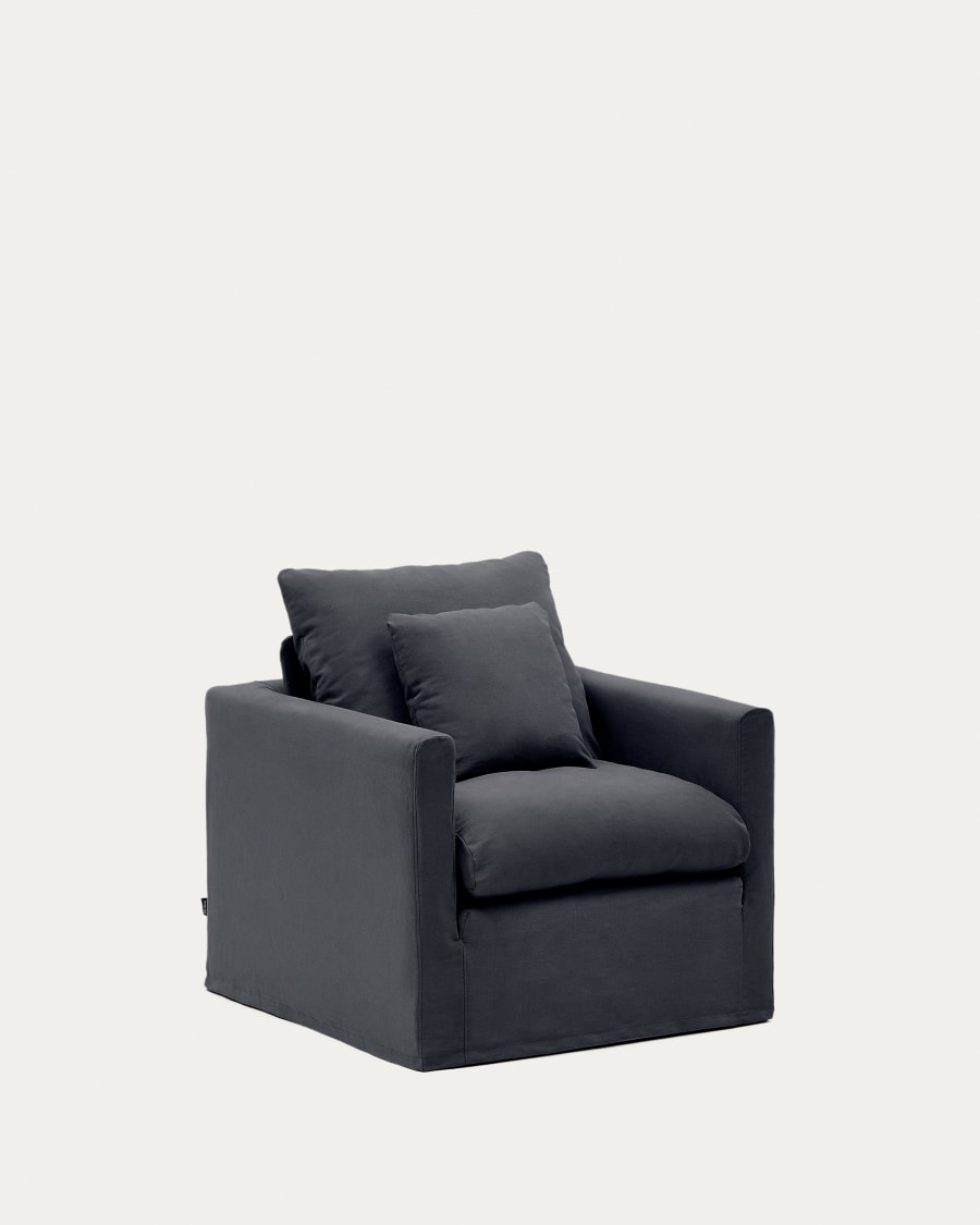 Nora armchair cover in anthracite grey linen and cotton 92 cm